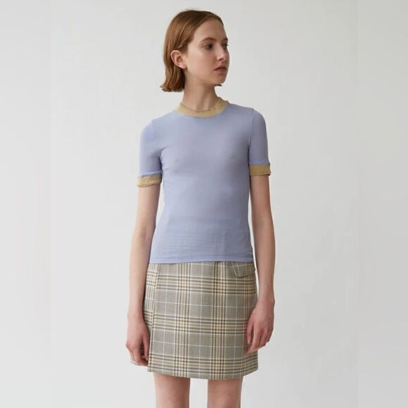 Acne Studios Pale Blue/Tan Eva Laddering Rib See-Through T-Shirt Size XS - Picture 1 of 12